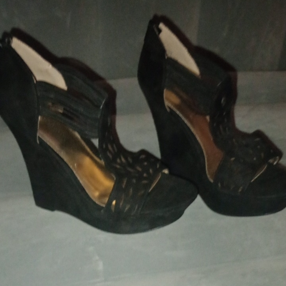 Black Wedge Sandals
